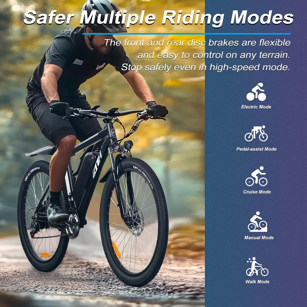 ZNH Electric Bike for Adults, 750W Peak Electric Mountain Bike with 48V 13Ah Removable Battery, 20MPH Brushless Motor Up to 50 Miles, Suspension Fork, 26'' Fat Tire Commuter Ebike, Black