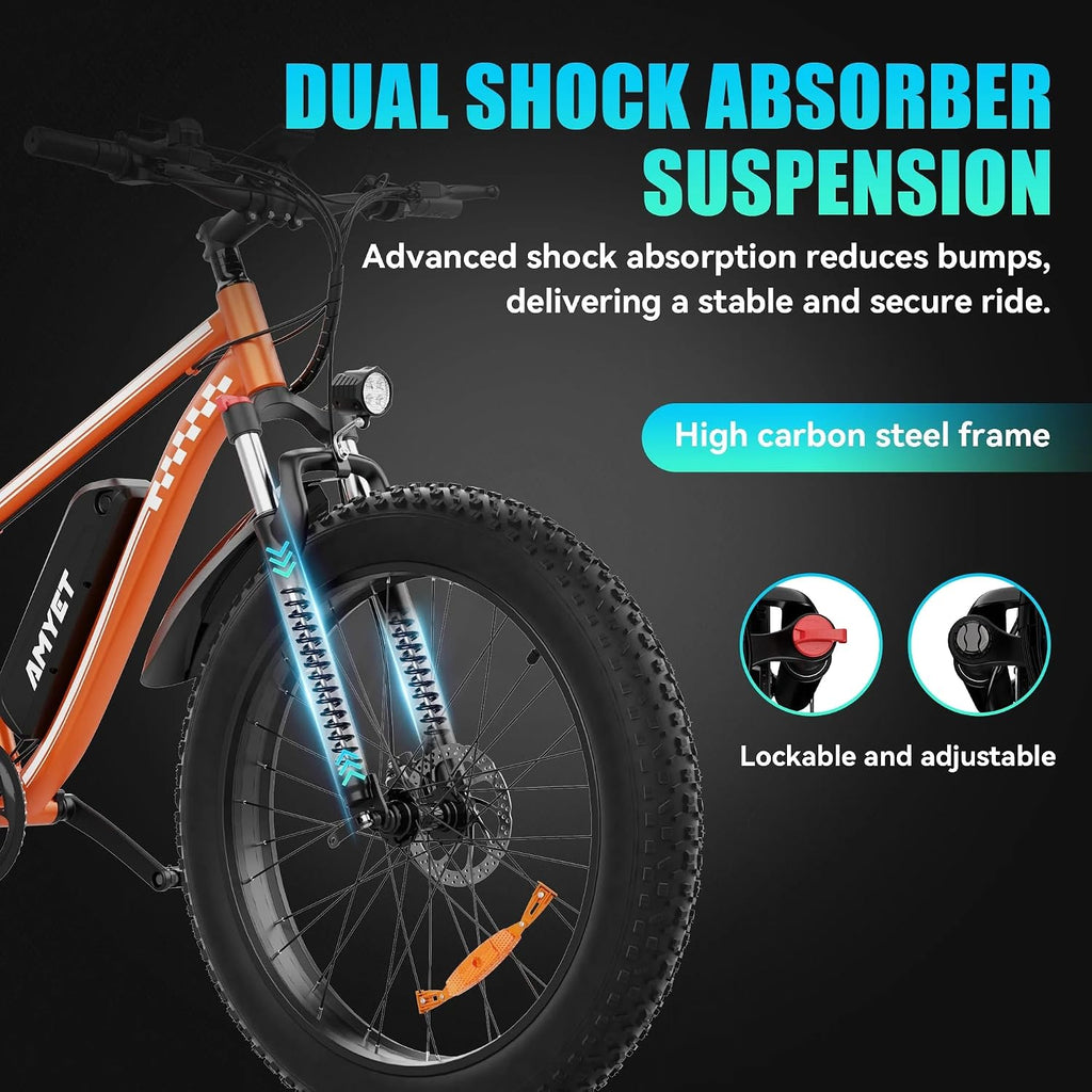AMYET EB26 Electric Bike for Adults Peak 1500W Electric Bicycle 48V 15AH (720WH) Battery Electric Bike 26' Fat Tire Mountain 28mph 7 Speed Gears Ebike with UL 2849 Certified