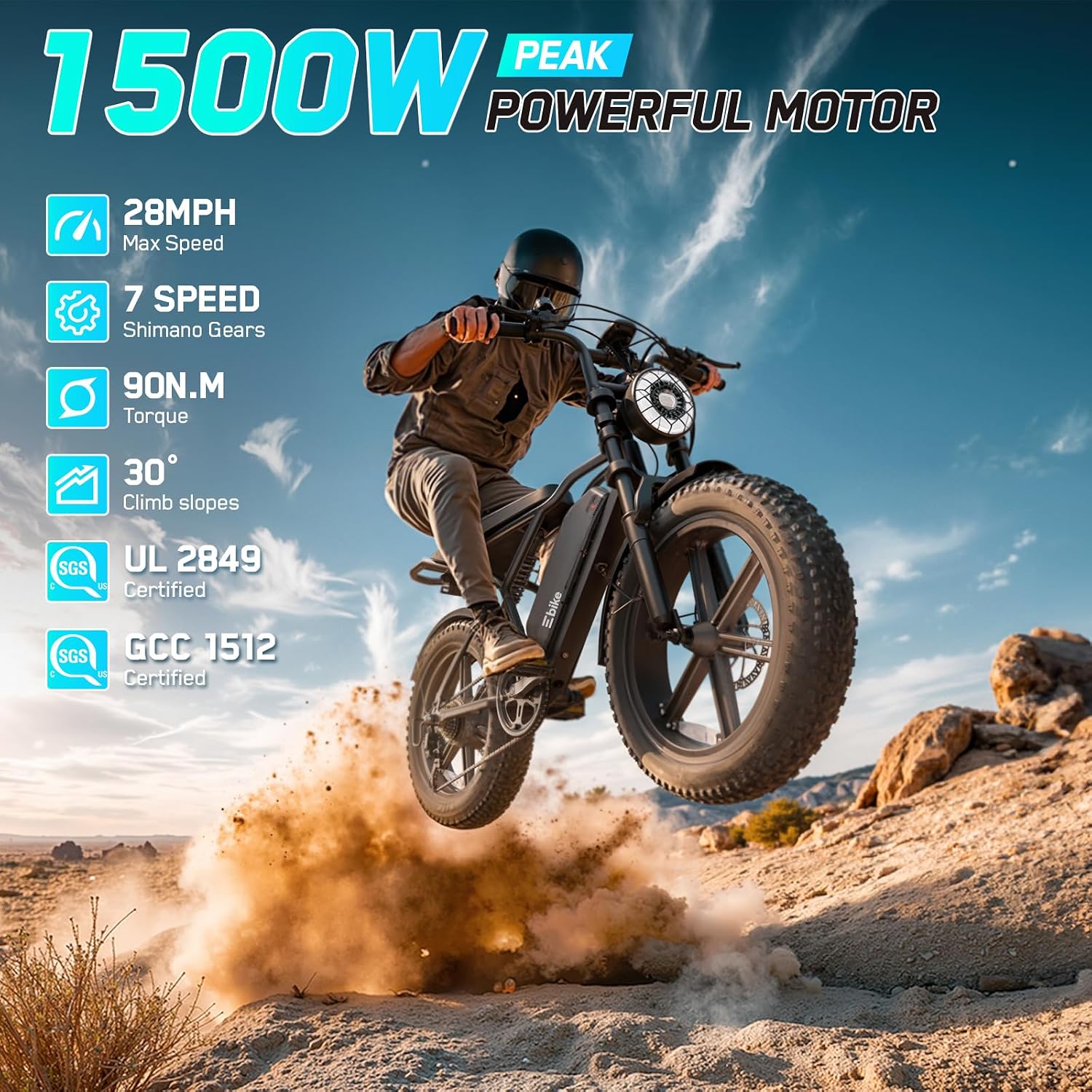 TST Electric Bike for Adults, 1500W Peak Motor 60/100 Miles Fat Tire Ebike with 48V 15Ah/25Ah Removable Battery 20' Fat Tire Electric Dirt Bike Full Suspension and 7-Speed