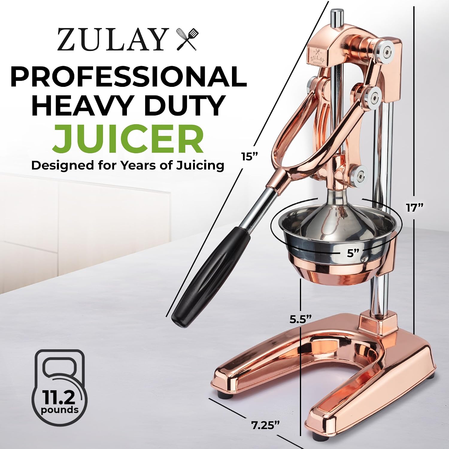 Zulay Professional Citrus Juicer - Premium Manual Citrus Press and Orange Squeezer - Metal Lemon & Lime Squeezer - Extra Tall Heavy Duty Cast Iron Manual, Rose Gold