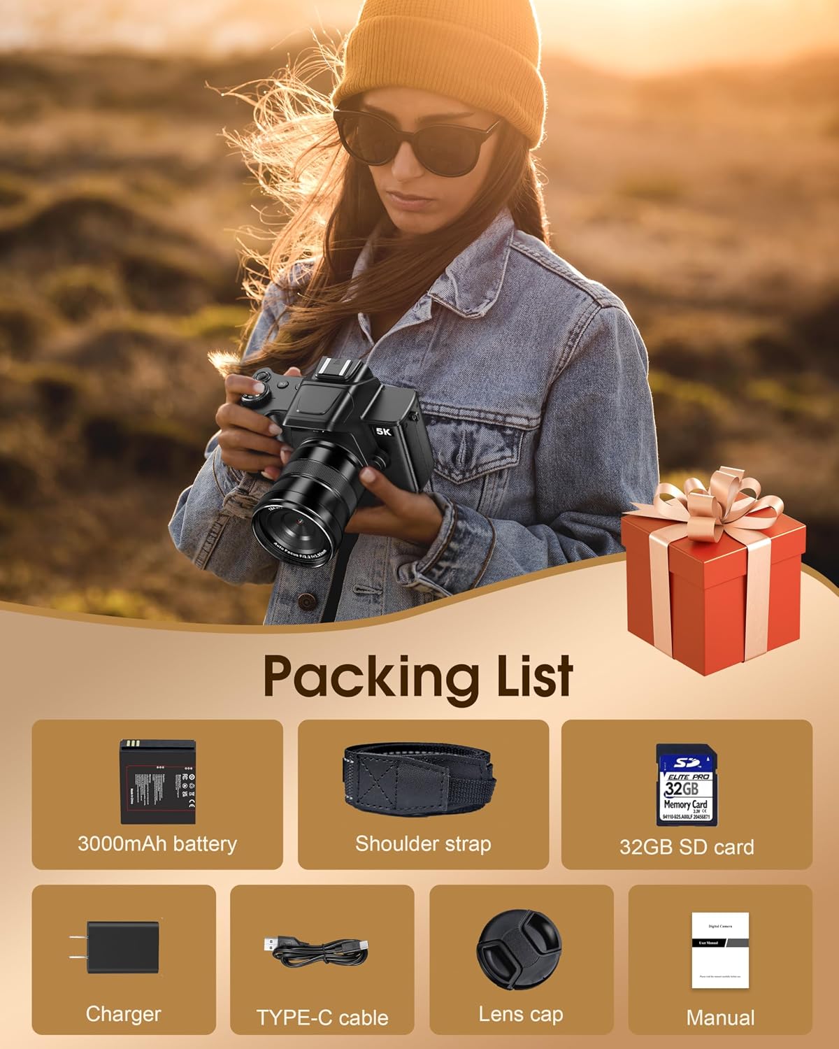 True 5K Digital Camera - 80MP Cameras for Photography - WiFi Vlogging Camera for YouTube with 4.0' Touch Screen, 18X Zoom - UHD Autofocus One-Touch Macro Video Camara Gifts for Beginner Photographer
