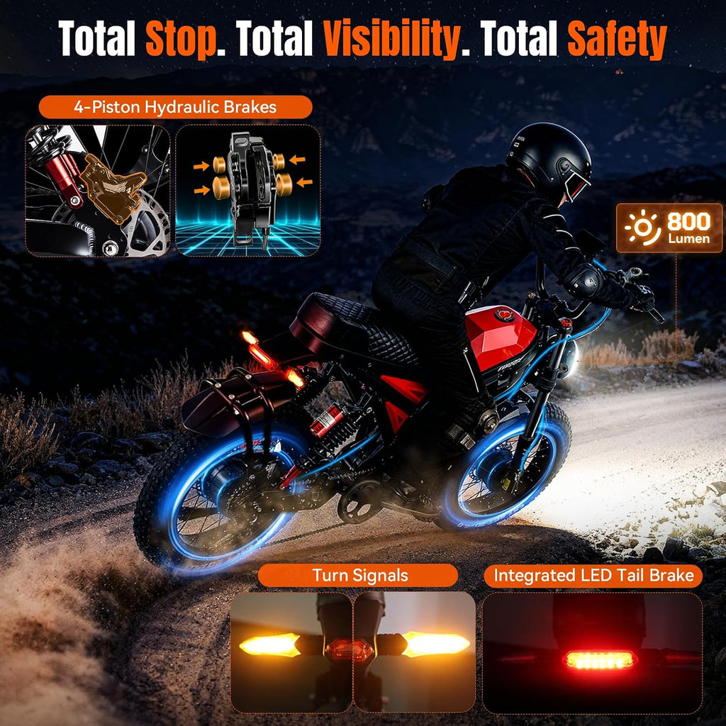 FREESKY 4000W Dual Motor Electric Dirt Bike for Adult,2880WH 60AH Battery Up to 40MPH & 200Mile Long Range Moped Ebike,20' Fat Tires All Terrain Mountain E bike,Full Suspension AWD Electric Motorcycle