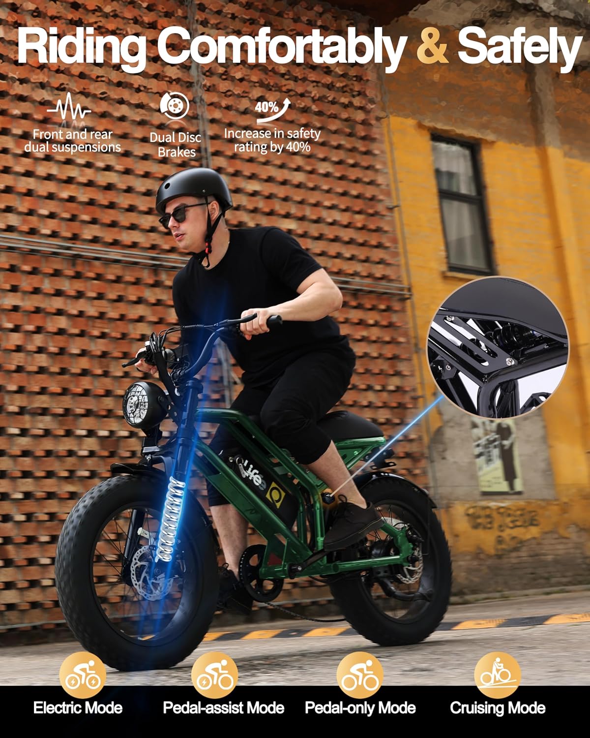 Qlife Electric Bike for Adults/Teens Spark-1500W Peak Motor 20' Fat Tires 28MPH(Unlock to 35MPH) Dirt Bike, 624-1248Wh Removable Battery Ebike, Dual Suspension & Brakes Motorcycle, 21-Speed Bicycle