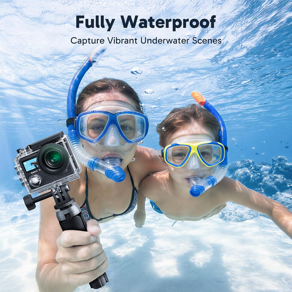 AKASO Brave 4 Action Camera with 64GB MicroSDXC U3 Card 4K30FPS 20MP Ultra HD 131FT Waterproof Underwater Camera EIS WiFi Remote Control 5X Zoom Sport Camera with Motorcycle Bicycle Accessories Kit
