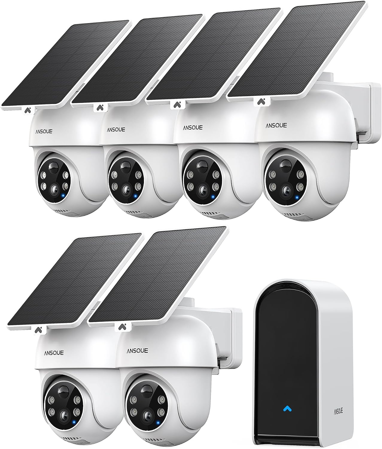 ANSQUE Security Cameras Wireless Outdoor Home System, 6 Camera Kit, No Subscription Fees, Solar Powered, Local Storage, 365-Day Battery Life, 360°PTZ Surveillance, Auto Tracking, 2K Color Night Vision