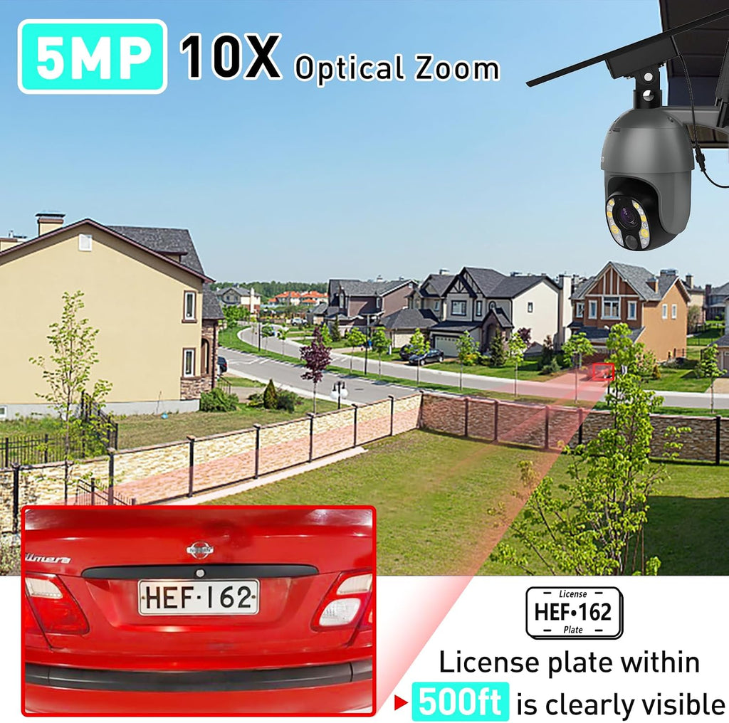 SOLIOM 5MP Security Camera Outdoor with 10X Optical Zoom, 4G LTE Cellular Security Cameras for Home Security with Battery & Solar Powered, Human Detection, Spotlight Color Night Vision, NEW S600-C10X