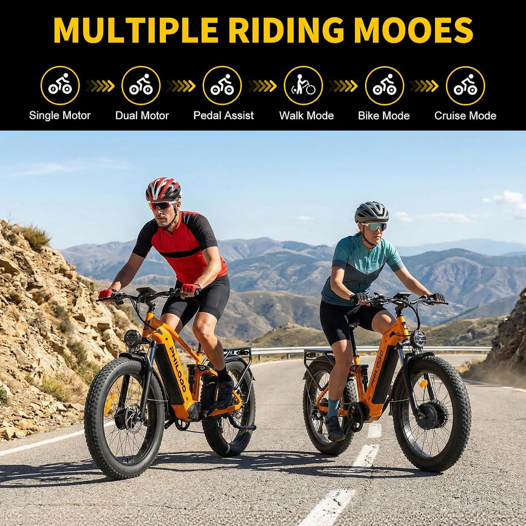 5000w Dual Motor E-Bike 60V Electric Bike for Adults,45 MiIe P-Hour Full Suspension Hydraulic Disc Brakes EBike,26/24x4 Fat Tires Mountain Bikes for All Terrain Snow/Sand