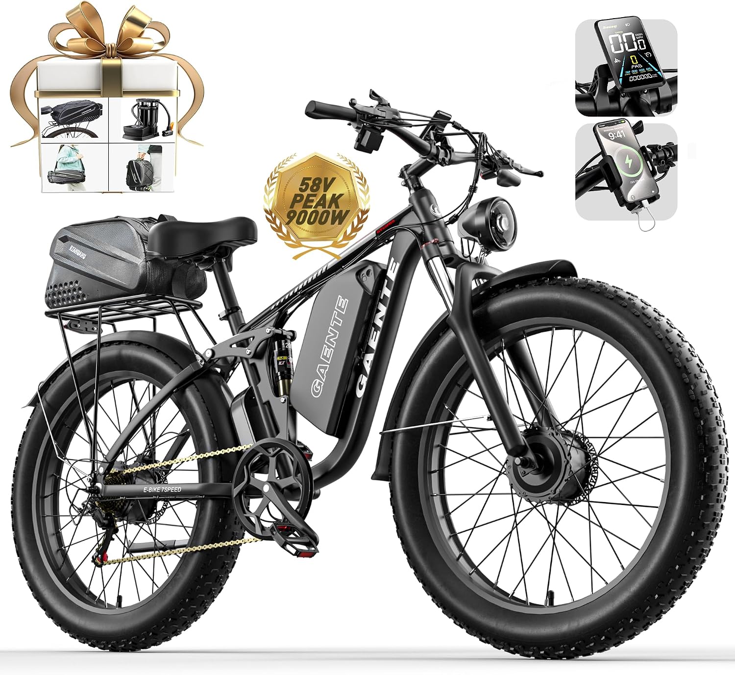 Electric Bike for Adults 9000w Peak Dual Motor Electric Bicycle 58V32Ah, 24'x4' Fat Tire Mountain E-Bike with Hydraulic Disc Brakes, Off-Road & Commuting (UL Certified)