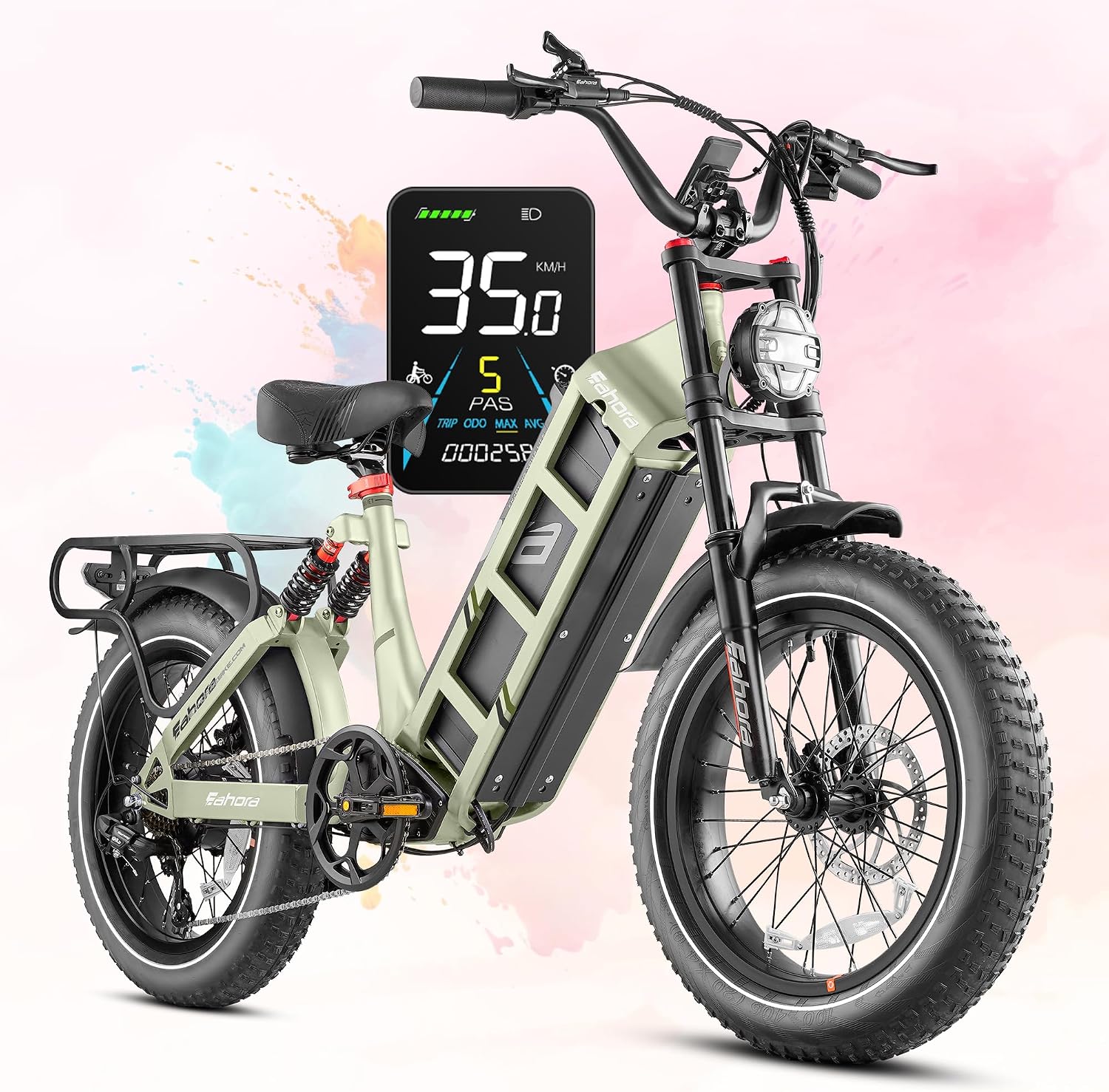 eAhora 2026 Juliet Pro 2 43-31Mph Electric Bike for Adults 5400W Dual Motor Ebike 60V/70Ah 48V/60Ah 200+Miles Long Range Electric Bicycle 20' Fat Tires Full Suspension Electric Mountain Bike