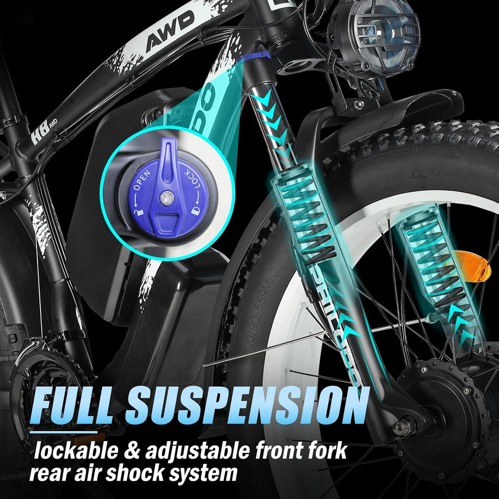 5000w Dual Motor Electric Bicycles, 60V Battery E-Bike with 45 MiIe P-Hour Electric Bike for Adults, 26 Fat Tire Hunting Ebike for All Terrain, Full Suspension Electric Ebike