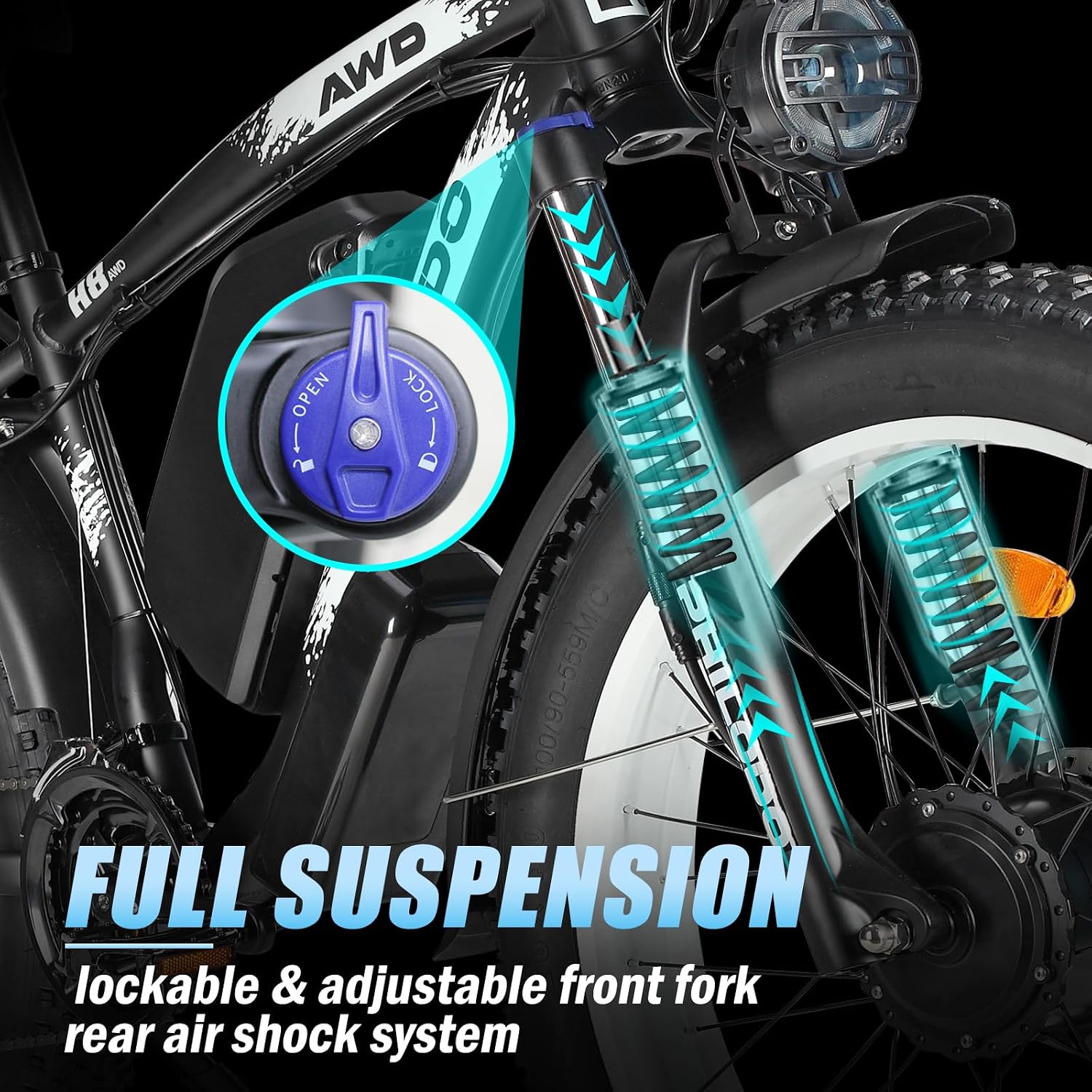 5000w Dual Motor Electric Bicycles, 60V Battery E-Bike with 45 MiIe P-Hour Electric Bike for Adults, 26 Fat Tire Hunting Ebike for All Terrain, Full Suspension Electric Ebike