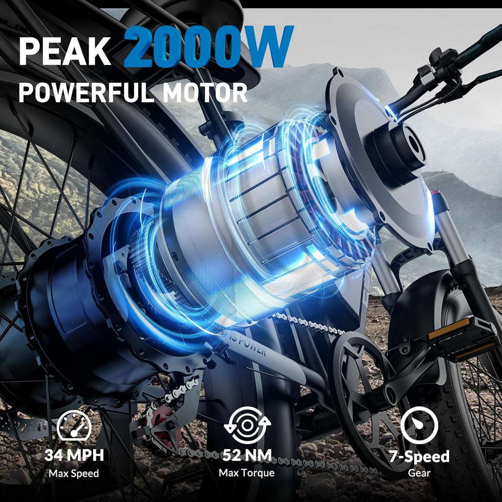 EDIKANI S01 26' Electric Bike for Adults, Peak 2000W 34MPH Fast E Bike for Men, 100 Miles Fat Tire Ebike for Adults Electric with 1104WH Removable Battery, E Bicycle for Commuter with Brake Light