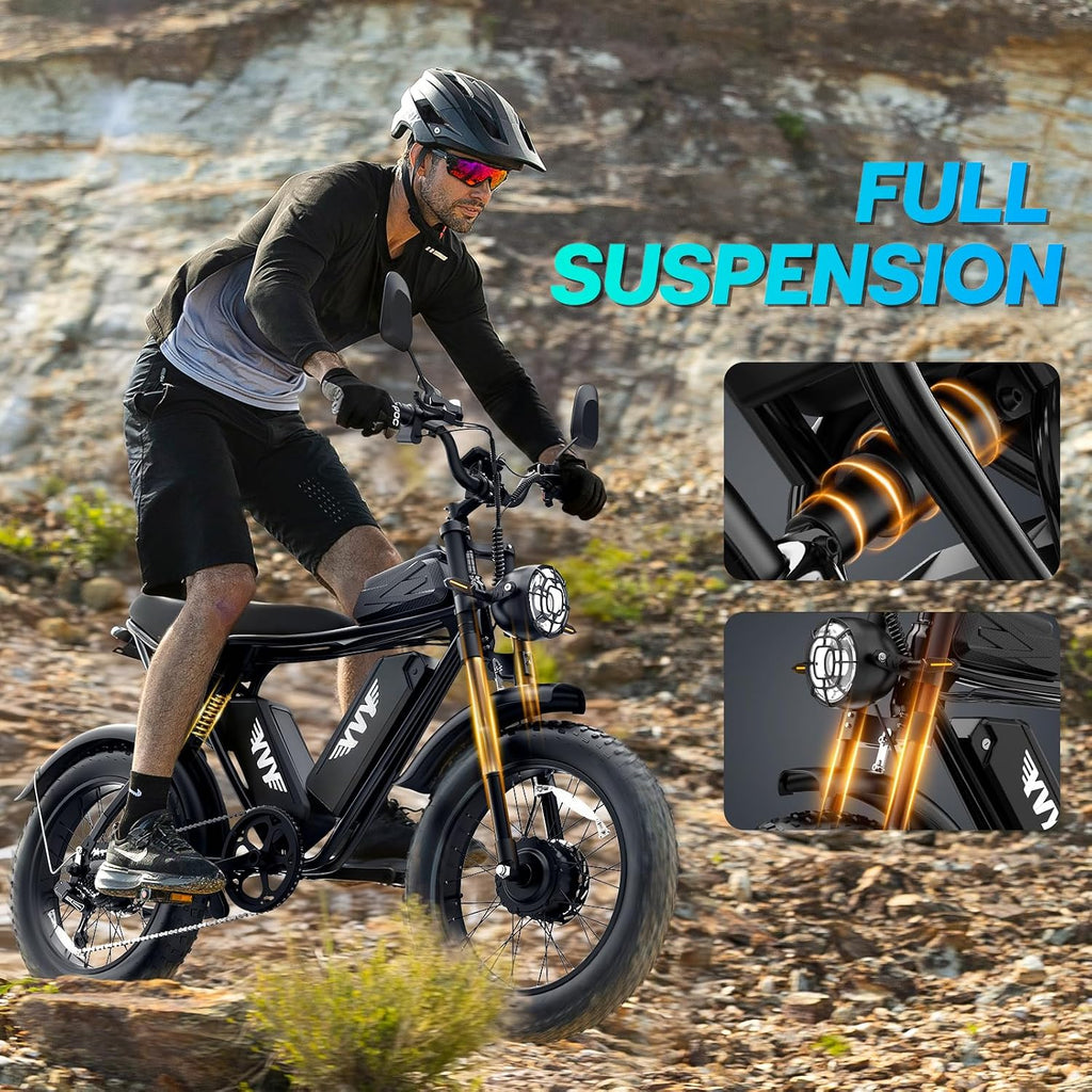 YVY 1500W Peak Electric Bike for Adults, 35MPH Top Speed 48V 20Ah Battery eBike, UL2849 Certified Mountain e-Bike for Hill Climbing, 20' Fat Tire All-Terrain, Full Suspension