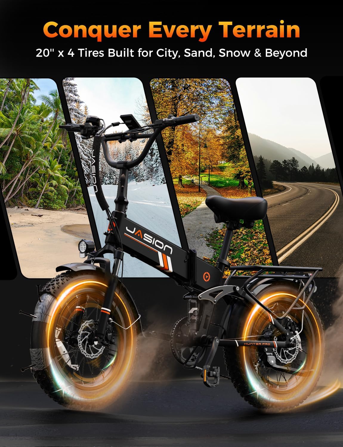 Jasion X Hunter PRO Electric Bike for Adults,1800W Peak 20''Fat Tire Foldable E Bikes,Folding Ebike Up to 80 Miles Range 30 MPH,720 WH Removable Battery,Certified by UL2849，X Hunter Upgrade