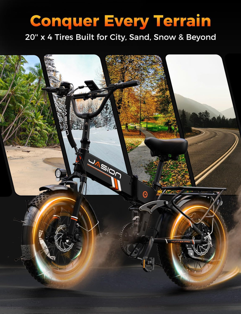 Jasion X Hunter PRO Electric Bike for Adults,1800W Peak 20''Fat Tire Foldable E Bikes,Folding Ebike Up to 80 Miles Range 30 MPH,720 WH Removable Battery,Certified by UL2849，X Hunter Upgrade
