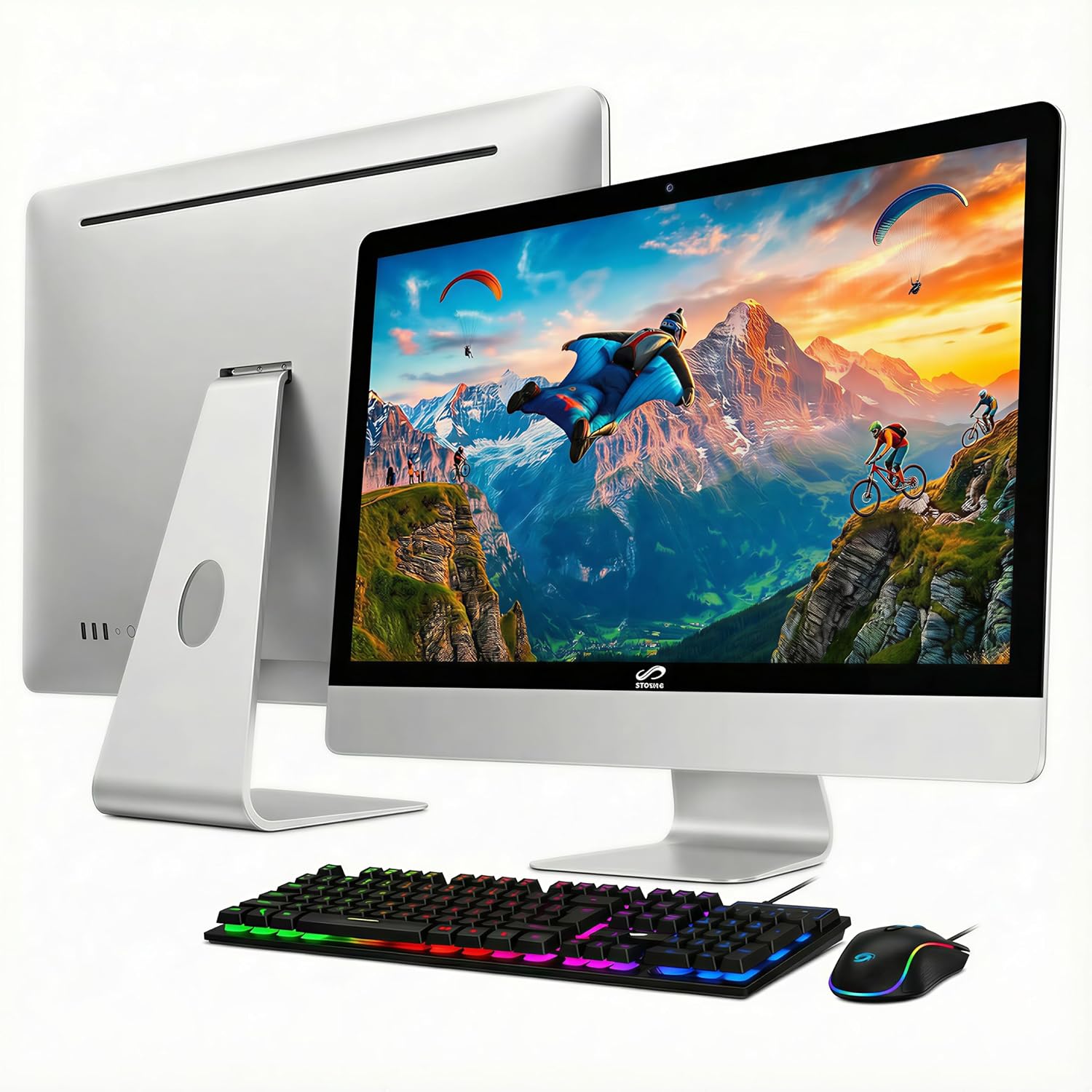 STGSivir All in One Desktop Computer 24' FHD Display, Intel Core i7 up to 3.9GHz, 16G Memory, 512G SSD, WiFi 5, Bluetooth, RGB Keyboard & Mouse, Webcam, Windows 11 Home