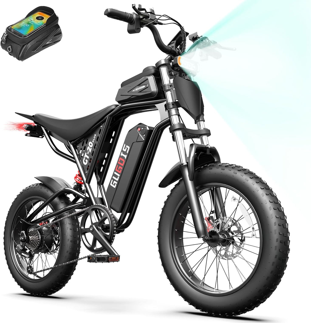 Rakowe Electric Bike for Adults, 1000W-2000W Peak, 20' Fat Tire Electric Dirt Bike, 48V Removable Battery, Up to 30-34MPH & 45-80 Miles, Full Suspension, Dual Disc Brakes, 7-Speed All-Terrain E-Bike