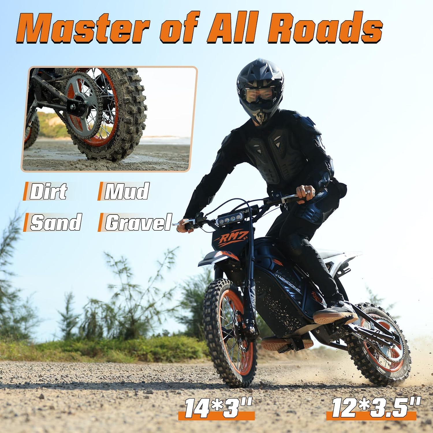RM7 Electric Dirt Bike for Adults & Teens, 2200W Peak Ebike, 48V 22.5Ah, 37 MPH, 45 Miles, 14'/12' Tire Off-Road Electric Motorcycle, Dual Hydraulic Brakes, Fit Age 13+