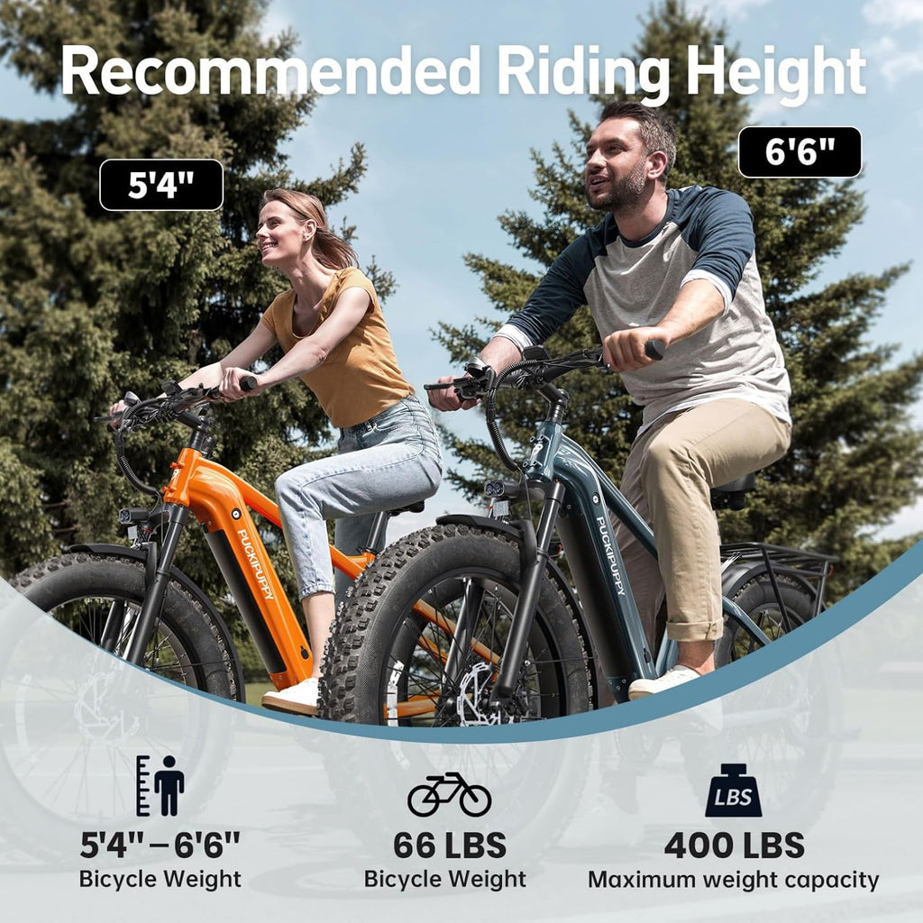 PUCKIPUPPY Electric Bike for Adults 960W, 26' Fat Tire 80Miles Range Electric Mountain Bike, 48V 15AH Removable Battery Ebike, 28MPH 7 Speed Aluminum Frame E Bike with Rear Storage Shelf