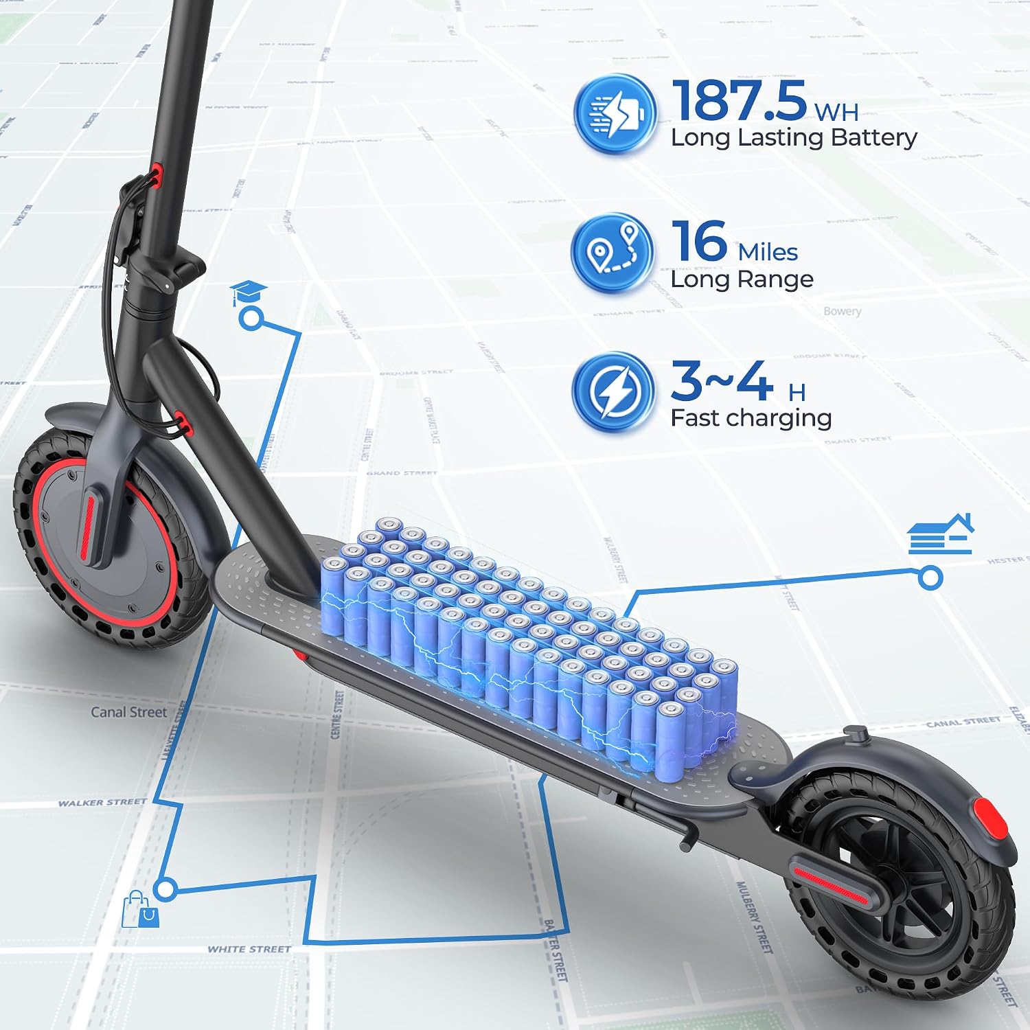 Maxshot Electric Scooter, 8.5' /10' /14' Tire, 16/19/22 Mph Top Speed, 12/16/21/27/28/49/50 Miles Long Range, Folding Escooter for Adults and Kids with Seat Bag, Dual Braking, Dual Suspension, App