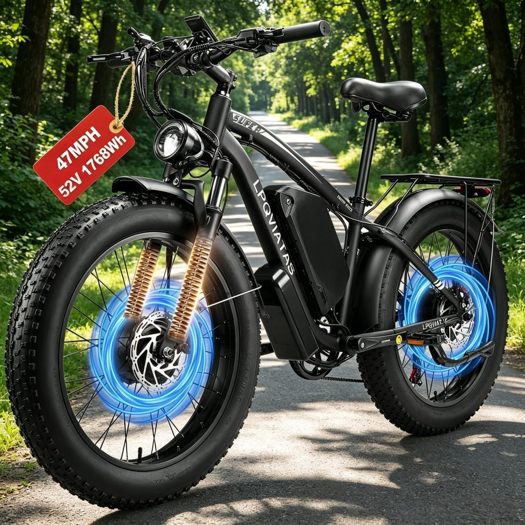 9000W Peak AWD-Ebike-Dual-Motor-Electric-Bike for Adults-Men, 52V 1768Wh Dual-Motor-Ebike 42-46M PH-Hunting-Ebike Long Range Dirtbike, 24'*4.0' Fat-Tire-Electric-Bicycle Mountain Bike Snow