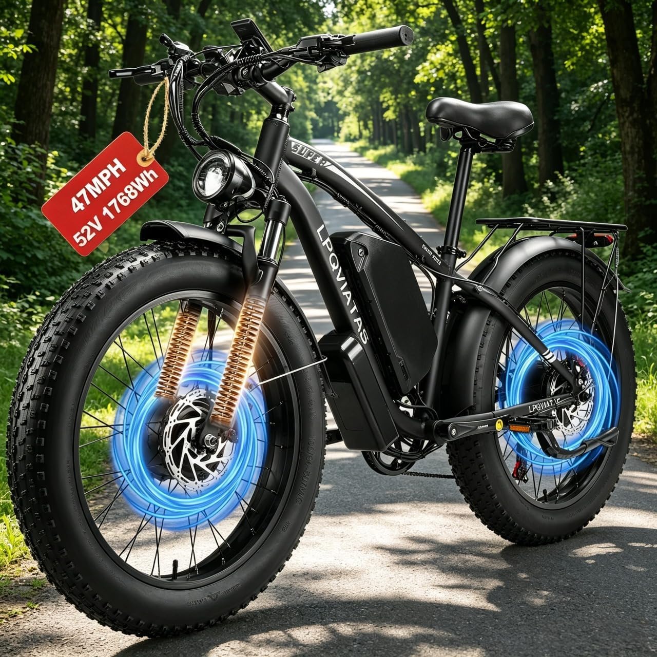 9000W Peak AWD-Ebike-Dual-Motor-Electric-Bike for Adults-Men, 52V 1768Wh Dual-Motor-Ebike 42-46M PH-Hunting-Ebike Long Range Dirtbike, 24'*4.0' Fat-Tire-Electric-Bicycle Mountain Bike Snow