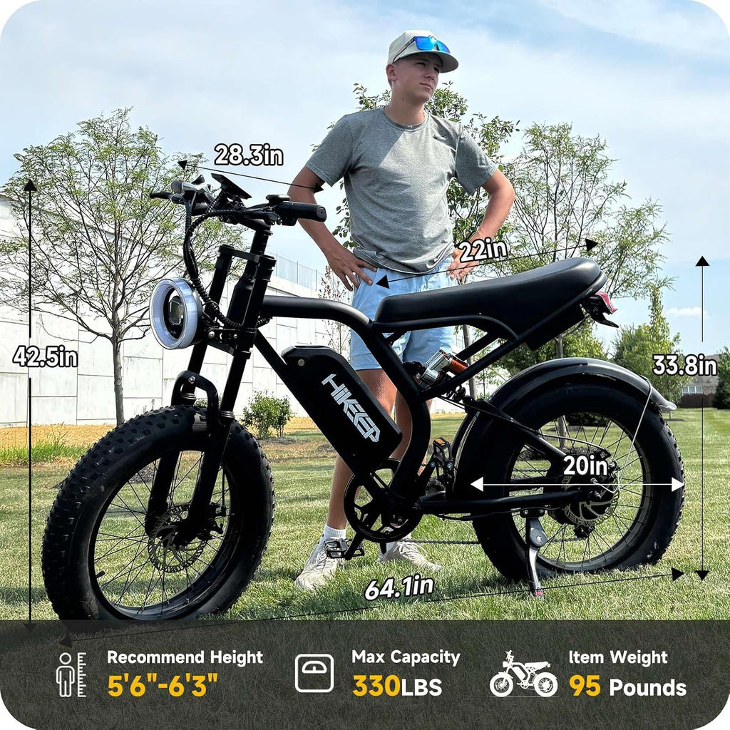 HiKeep Electric Dirt Bike for Adults - Peak 1500W/3000W Electric Bikes, 28-35MPH, 48V/52V 15.6Ah/25Ah/40Ah, 70-120 Mile(PAS Mode), 16/20 Inch All-Terrain Fat Tire Electric Motorcycle