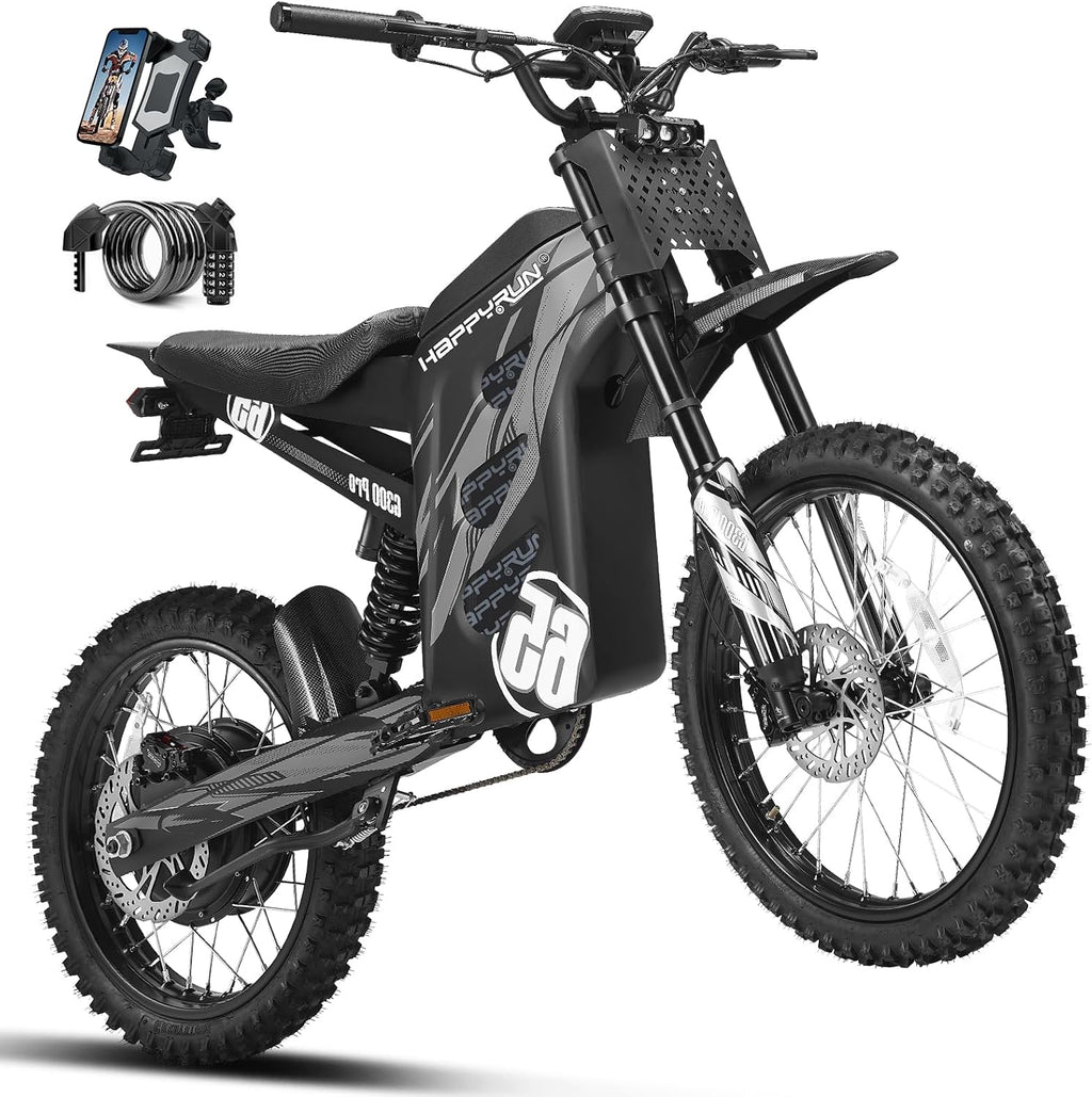 HAPPYRUN G300 Pro Electric Dirt Bike for Adults, 72V 30Ah Battery, 6500W Motor, 50 MPH Speed, 70 Mile Range, 350 Lbs Load Capacity, Hydraulic Brakes