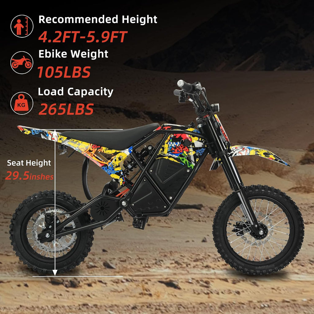 2500W Electric Dirt Bike for Teens & Adults - 37MPH Off-Road EBike, 48V 23AH Removable Battery E Bikes, 14'/12' Fat Tires Bicycle, Hydraulic Brakes Mountain Trail Motorcycle for Ages 13+