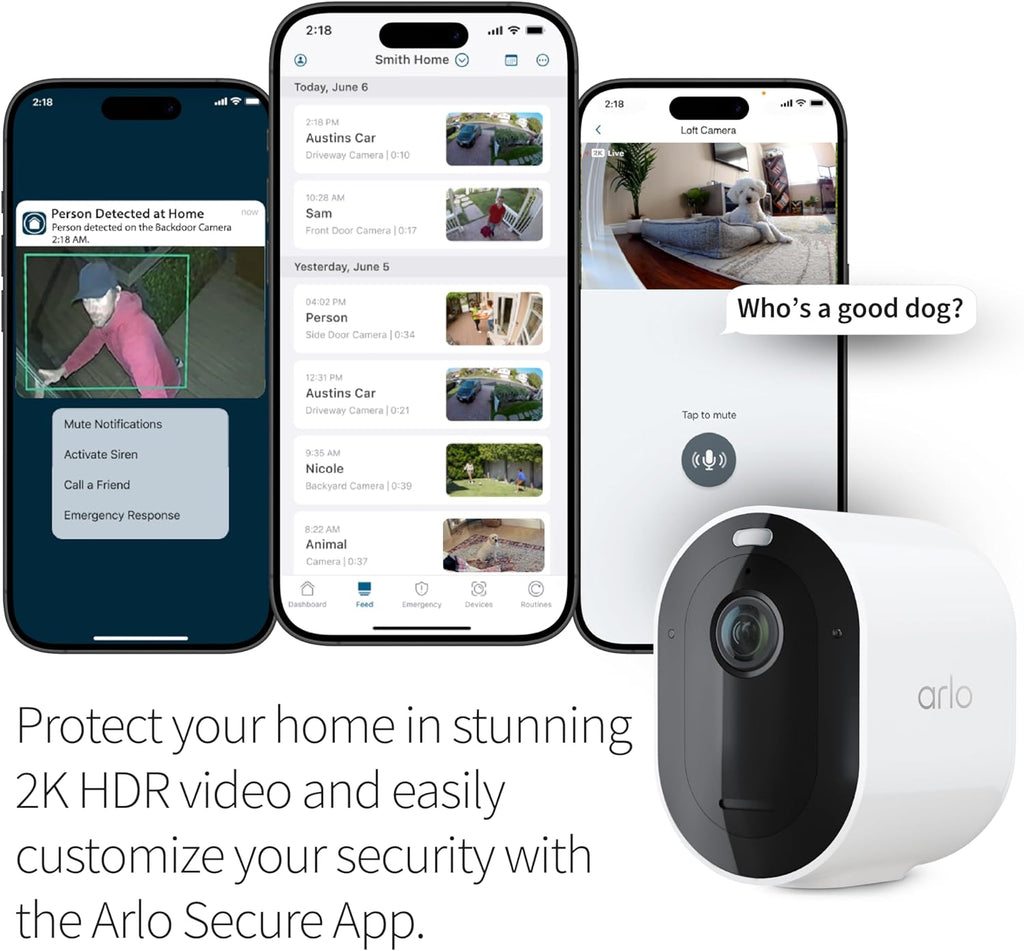 Arlo Pro Security Camera 2K HDR (5th Gen, 2022 Release) - Wireless Outdoor Camera, Rechargeable Removeable Battery, Event Captions, Emergency Response, 1-Month Trial of Secure Plan, 2 Cam, White