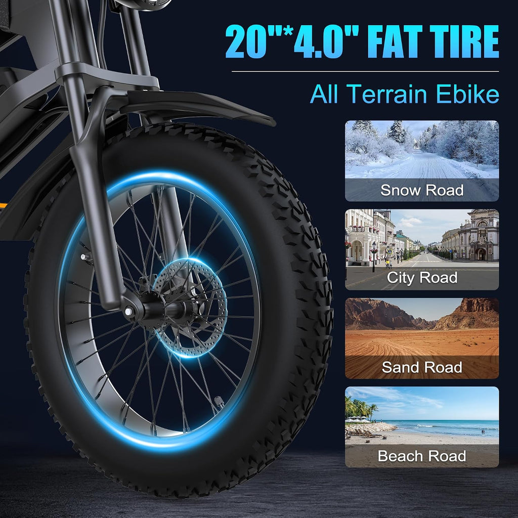 Electric Bike for Adults,48V 20AH - Peak Power 1500/3000W Brushless Motor Electric Bicycle - Max Speed 31-35MPH - Max 80 Miles Range - 20' x 4.0' Fat Tire Dirt E-Bike,7-Speed - UL 2849
