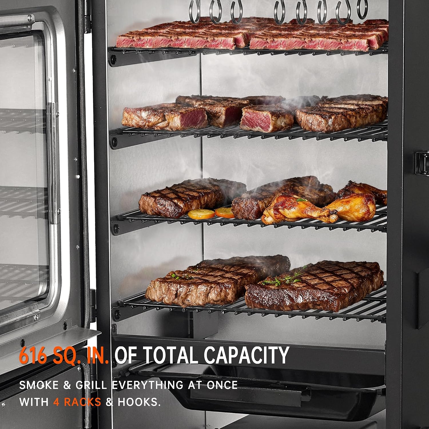Vertical Pellet Smoker with Cover & Meat Probe, 4-Rack Electric BBQ Smoker Grill, 616 sq in Cooking Space, Digital LED Temperature Control for Outdoor Smoking Ribs, Brisket, Chicken & Sausage