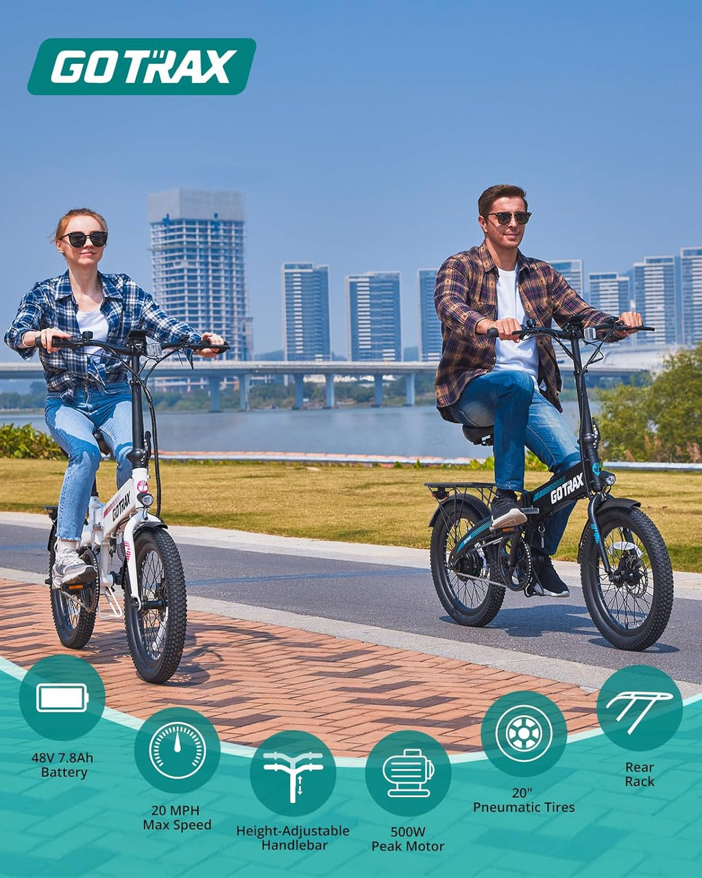 Gotrax 20' Folding Electric Bike with 40Miles (Pedal-assist1) by 48V Battery, 20Mph Power by Peak 500W, Adult Electric Bicycle with 5 Pedal-Assist Levels& LCD Display, Suitable for Commuting