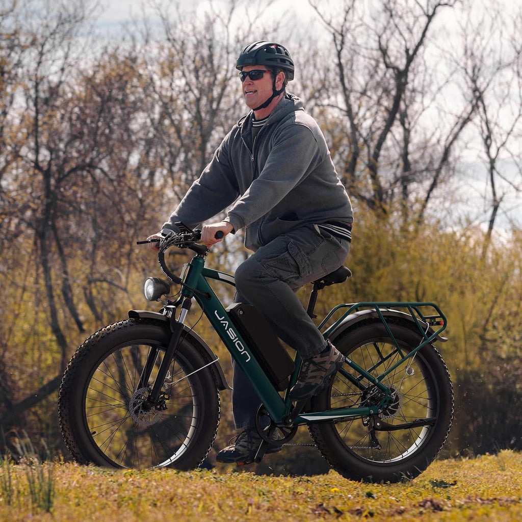 Jasion EB5 MAX Electric Bike for Adults with 2000W Peak Motor, 48V 15Ah (720Wh) Battery Electric Mountain Bike, 26'' x 4'' Fat Tire Ebike, 28+MPH Speed, Cruise Control, with Fenders, Rear Rack