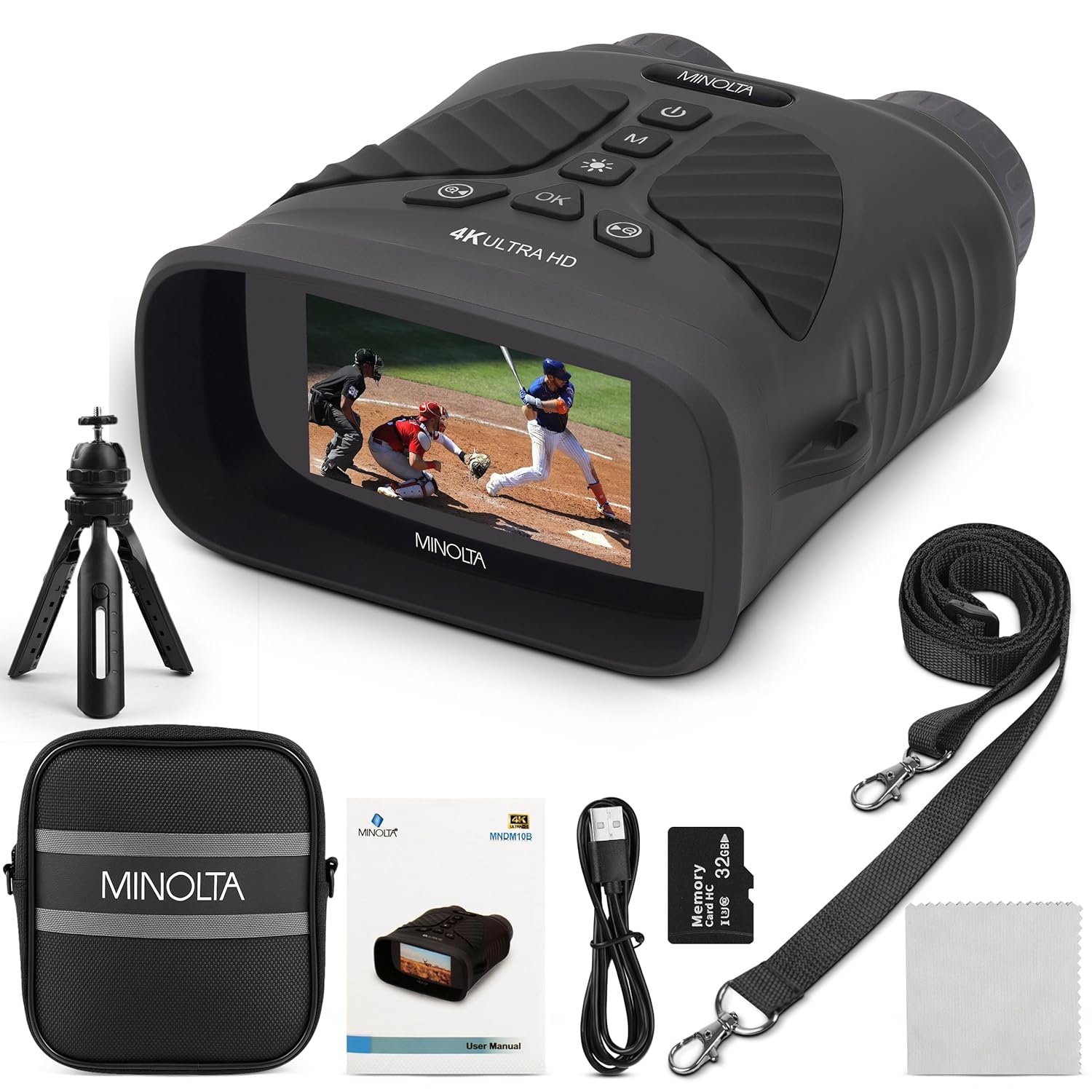 Minolta 10x25 Digital Night Vision Monocular w/Built-in 4K HD Video Camera (Black)