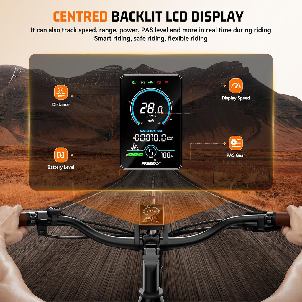 FREESKY NOVA Electric Bike, Dual Samsung Cells Battery 48V 30A, 120Miles Range, Lightweight Step-Thru ebike for Adults with BAFANG Motor 28MPH, Torque Sensor smooth speed up, Full Suspension Commuting