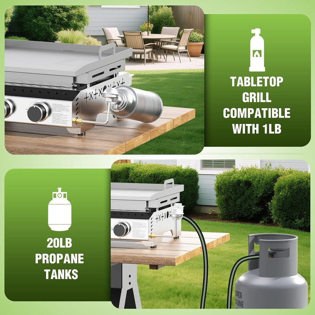 COWSAR Stainless Steel Portable Grill with 3 Burners, 24 Inch Tabletop Gas Grill with Cooking Grate for Camping, Outdoor Cooking, Patio&Garden