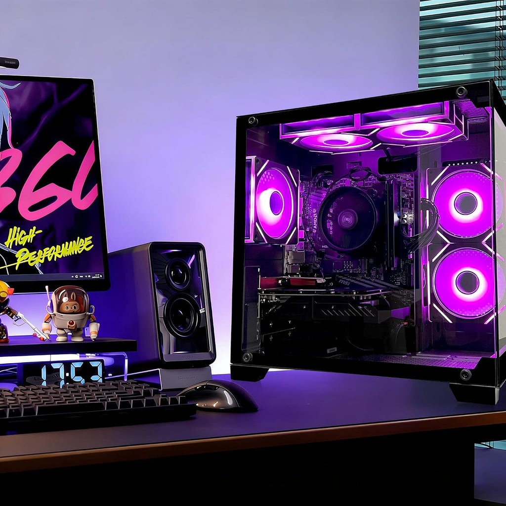 SKYESEV Gaming Desktop Computer PC,AMD Ryzen 5 5600,RTX3050 6GB,32GB DDR4 RAM and 1TB M.2 NVMe PCle,ARGB Fan,WiFi,Game Design Office Console,Sea View Room, Gaming PC Tower