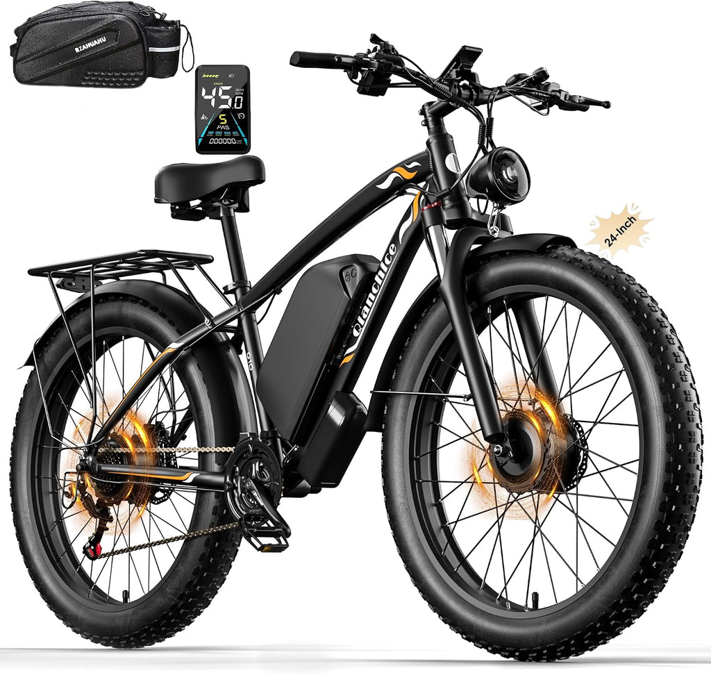 Dual Motor Electric Bike for Adults-6000W Peak, 52V 34AH Battery, 40-45MPH 100 Miles Long Range Ebike, Fat Tire 24 Inch, 7-Speed Hydraulic Brake, Electric Bicycles for Mountain Commuter