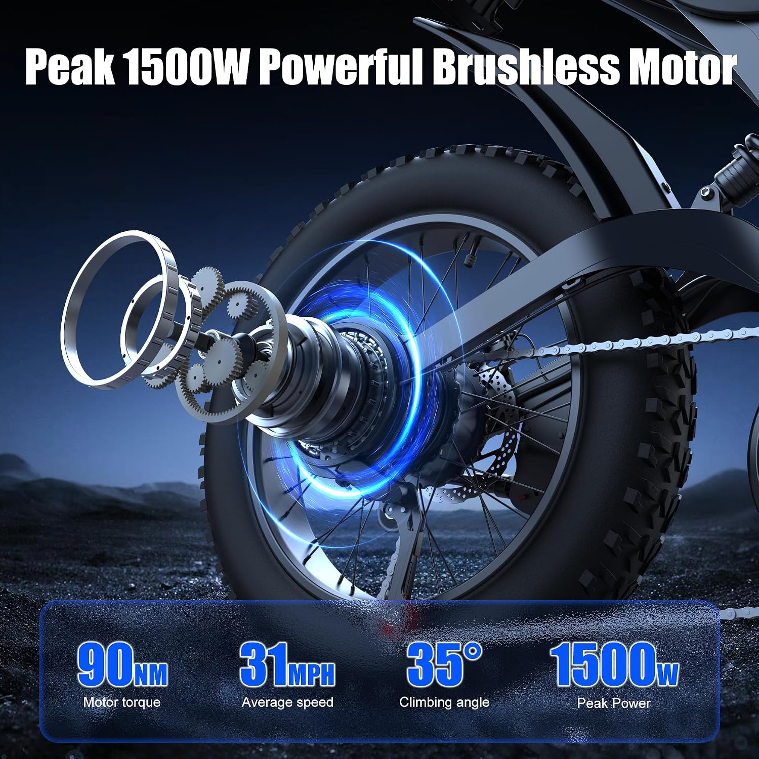 Electric Bike for Adults,48V 20AH - Peak Power 1500/3000W Brushless Motor Electric Bicycle - Max Speed 31-35MPH - Max 80 Miles Range - 20' x 4.0' Fat Tire Dirt E-Bike,7-Speed - UL 2849