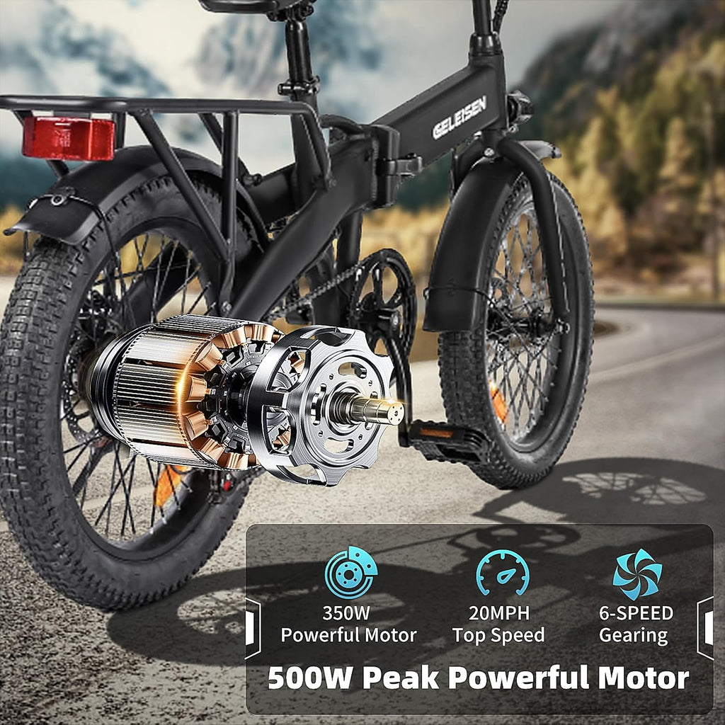 Folding Electric Bike for Adults, 20'×3.0 Fat Tire Electric Bicycle, 374.4Wh Battery Ebike, 20MPH Electric Cargo Bike with LCD Color Display & 6 Speed Gears (Fits for 5'0'+)