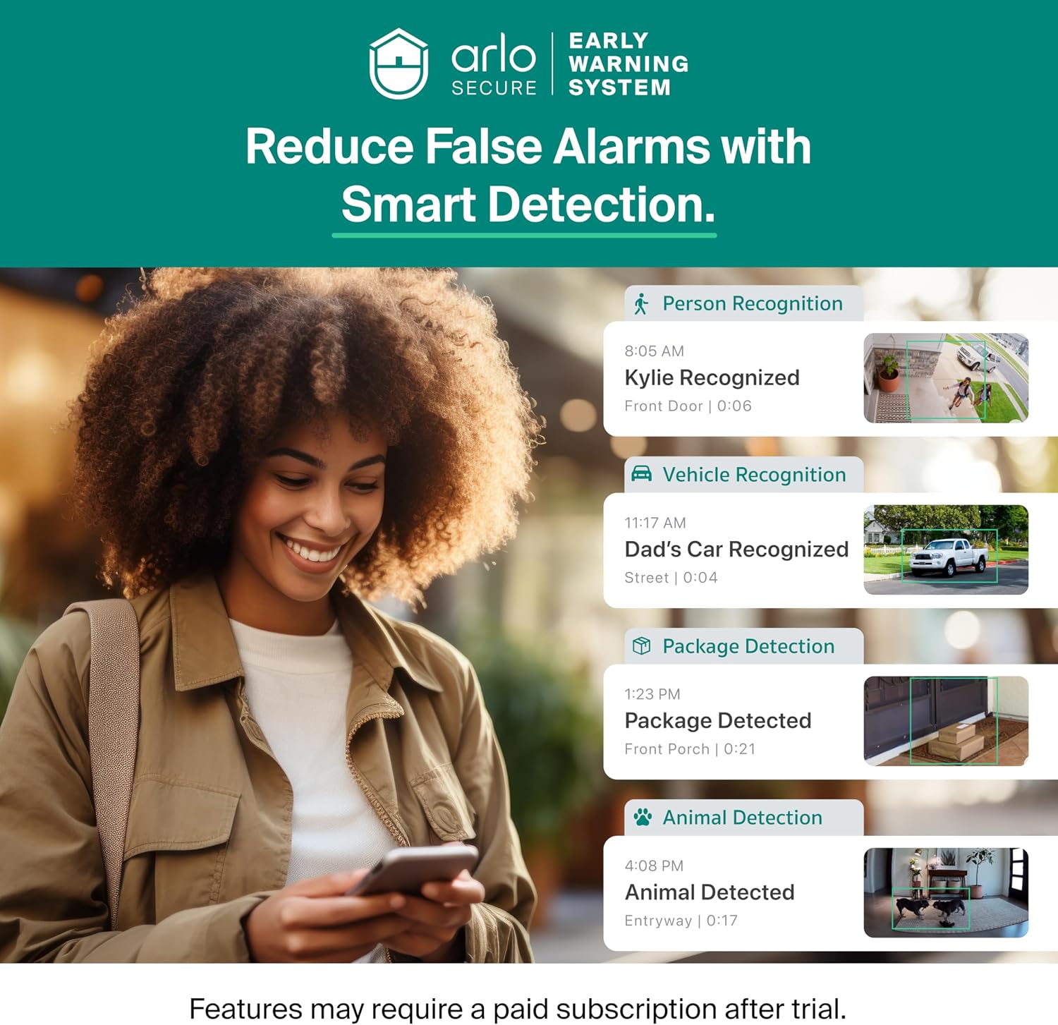 Arlo Essential Security Camera Wireless Outdoor 2K (3rd Gen, 2025 Release) - Battery Power, Person Recognition, Package Detection, Animated Preview, 1-Month Trial of Secure Plan, 3 Cam, White