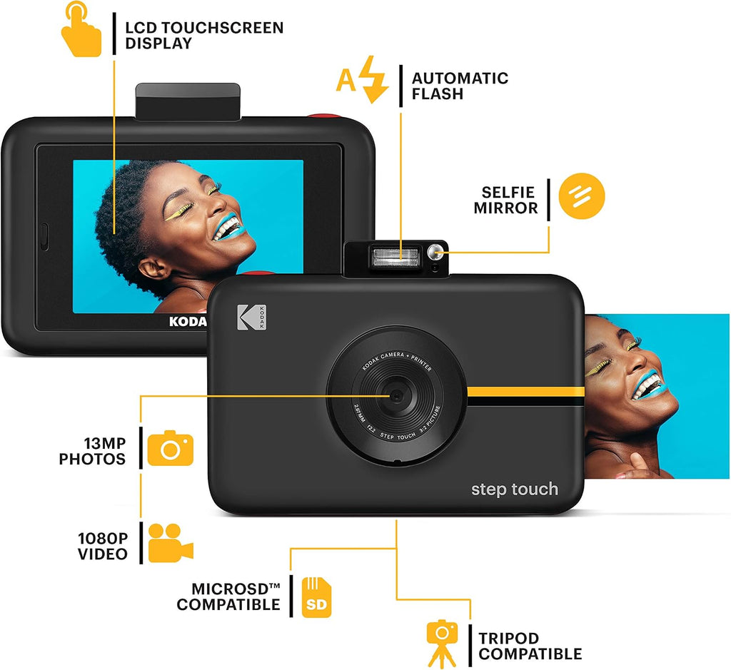 Kodak Step Touch | 13MP Digital Camera & Instant Printer with 3.5 LCD Touchscreen Display, 1080p HD Video - Editing Suite, Bluetooth & Zink Zero Ink Technology | Black