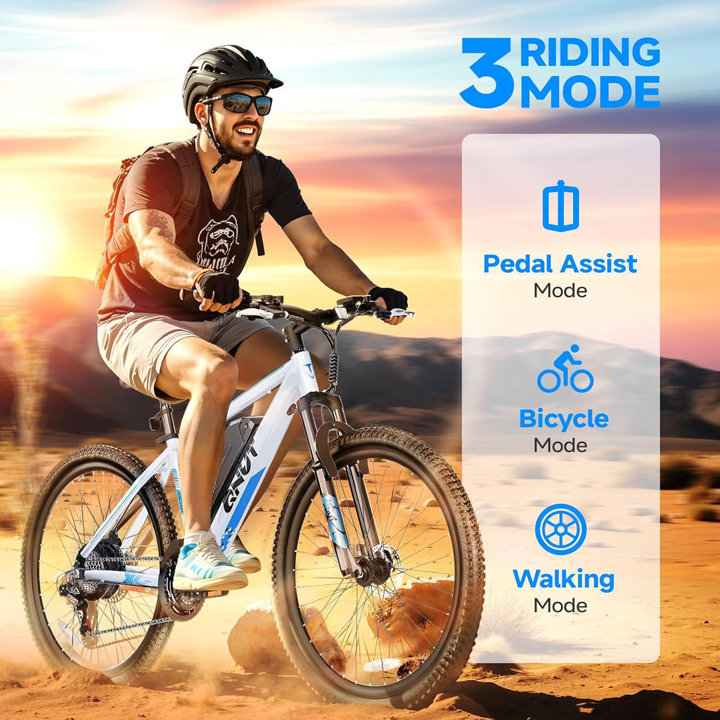 Totem Electric Bike for Adults, 750W Peak 26' Ebike for Men Women Teens with 375WH Babttery 21 Speed 20Mph, Up to 40Miles Front Suspension, Commuting E-Bike Mountain Bicycle