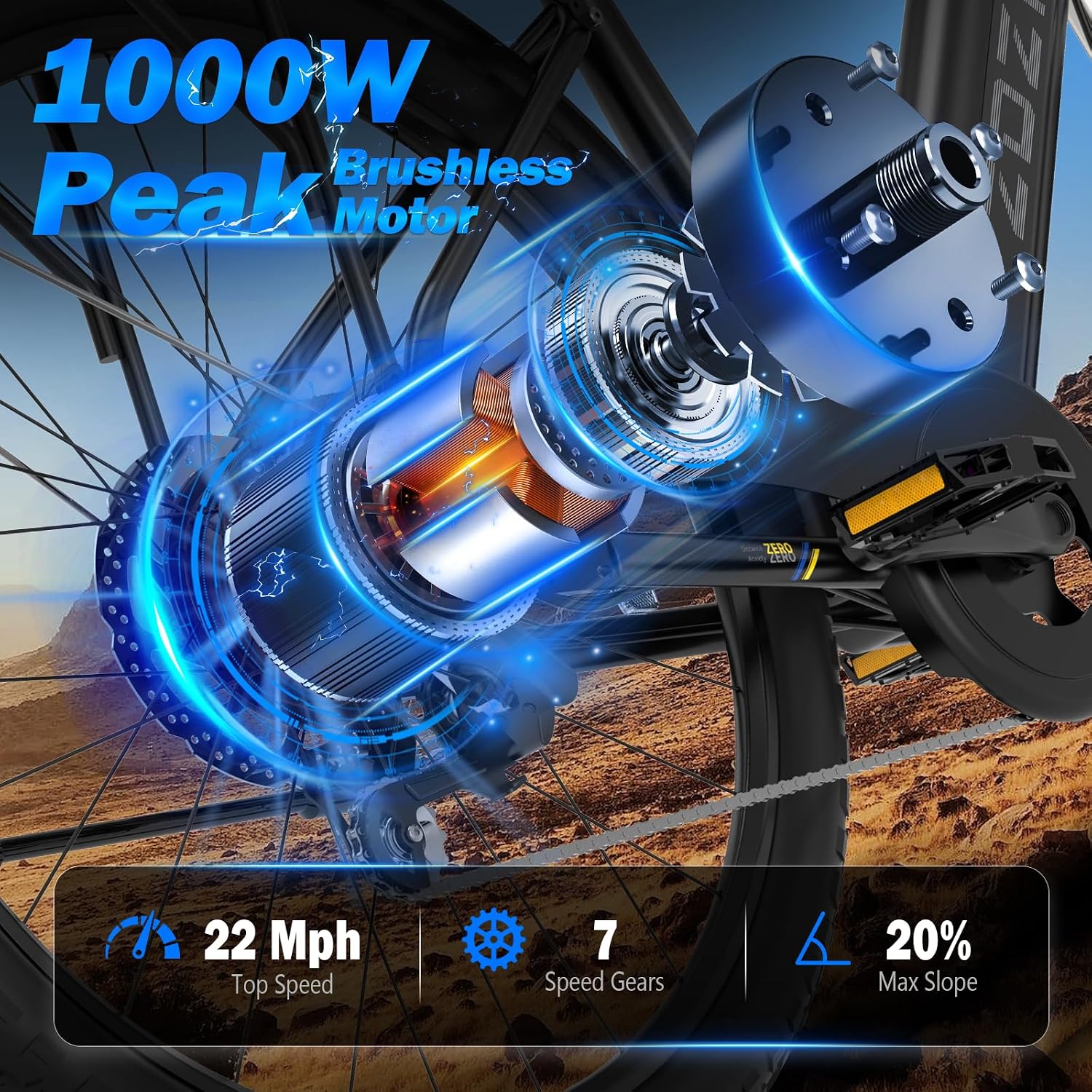 ZDZA Electric Bike for Adults, 1000W Peak Motor, 60 Miles 22Mph Electric Bike, 26' Commuter E Bikes with 48V 10.4Ah Removable Battery, Step-Thru Ebike, Adjustable Stem, 7-Speed & Front Suspension