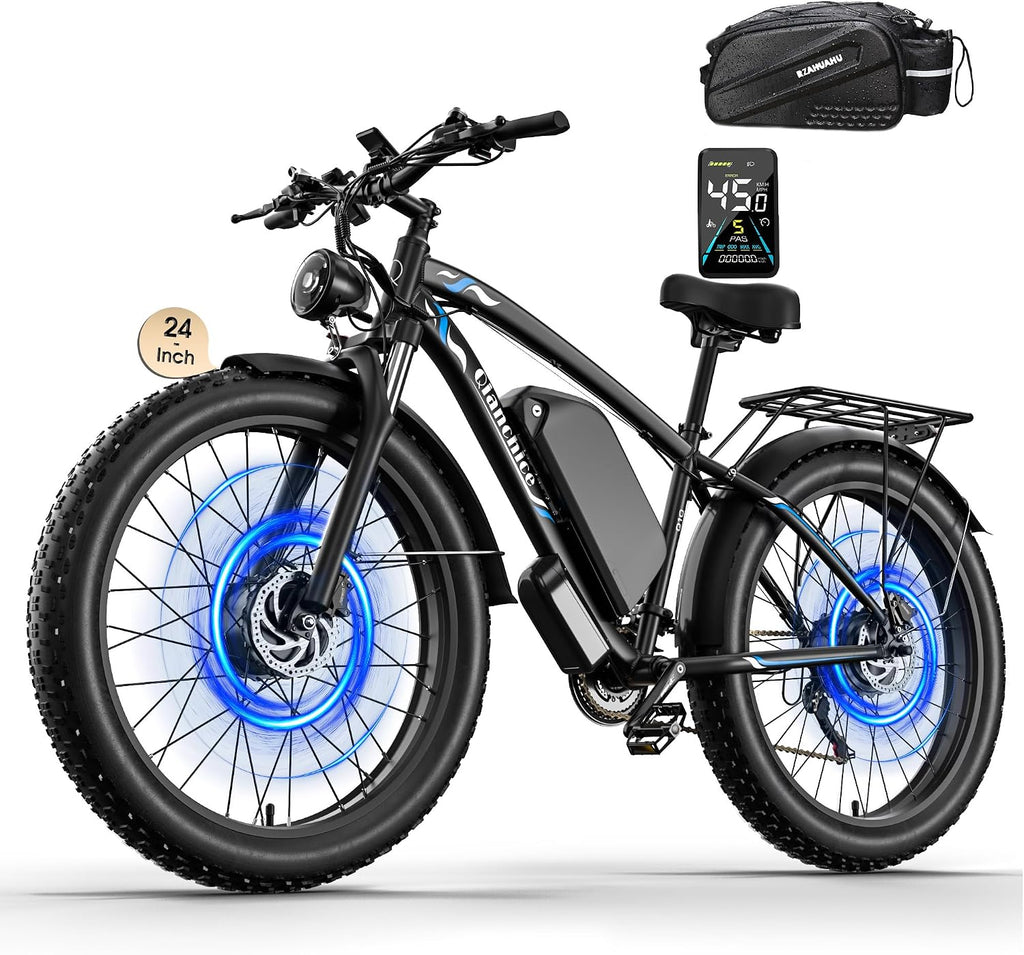 Dual Motor Electric Bike for Adults-6000W Peak, 52V 34AH Battery, 40-45MPH 100 Miles Long Range Ebike, Fat Tire 24 Inch, 7-Speed Hydraulic Brake, Electric Bicycles for Mountain Commuter