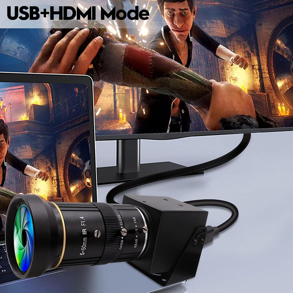 HDMI 4K USB Camera for Live Streaming 10X Variable Focus PC Webcam USB HDMI Simultaneous Output Video Conferencing Close up Zoom in and Out Web Camera for Online Teaching Training