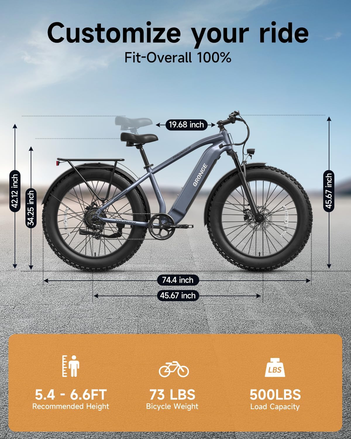 QRONGE Electric Bike for Adults 1800W Peak, 26' Fat Tire Ebike, Adult Electric Bicycles, 28MPH(PAS Mode) Electric Mountain E Bike, Up to 70 Miles, 7 Speed, Fenders, Rear Rack