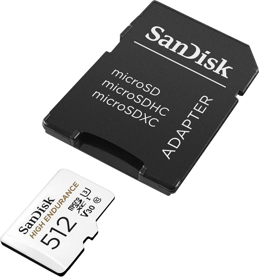 SANDISK 512GB High Endurance Video microSDXC Card with Adapter for Dash Cam and Home Monitoring Systems - C10, U3, V30, 4K UHD, Micro SD Card - SDSQQNR-512G-GN6IA