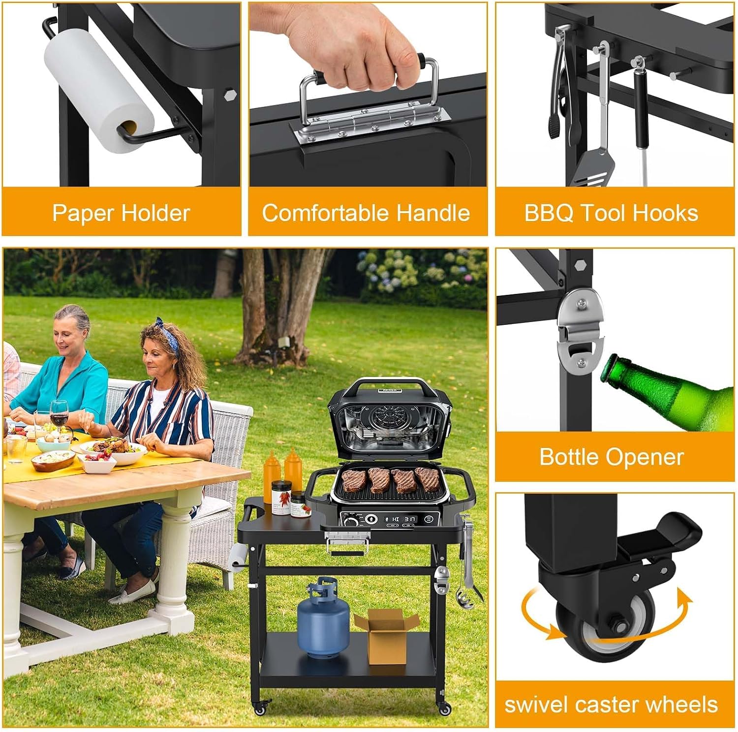 Universal Grill Stand for Ninja Woodfire Outdoor Grills,Portable Foldable Grill Cart Table for XSKUNSTAND OG700 OG800 OG900 OO101 SER Smoker Pizza Oven Accessories with 4 Wheels & Cover